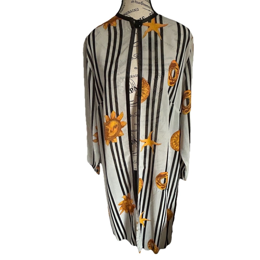 Maggie Shepard Solstice Robe Cover Up Fringe Yellow Black Festival Old‎ Money